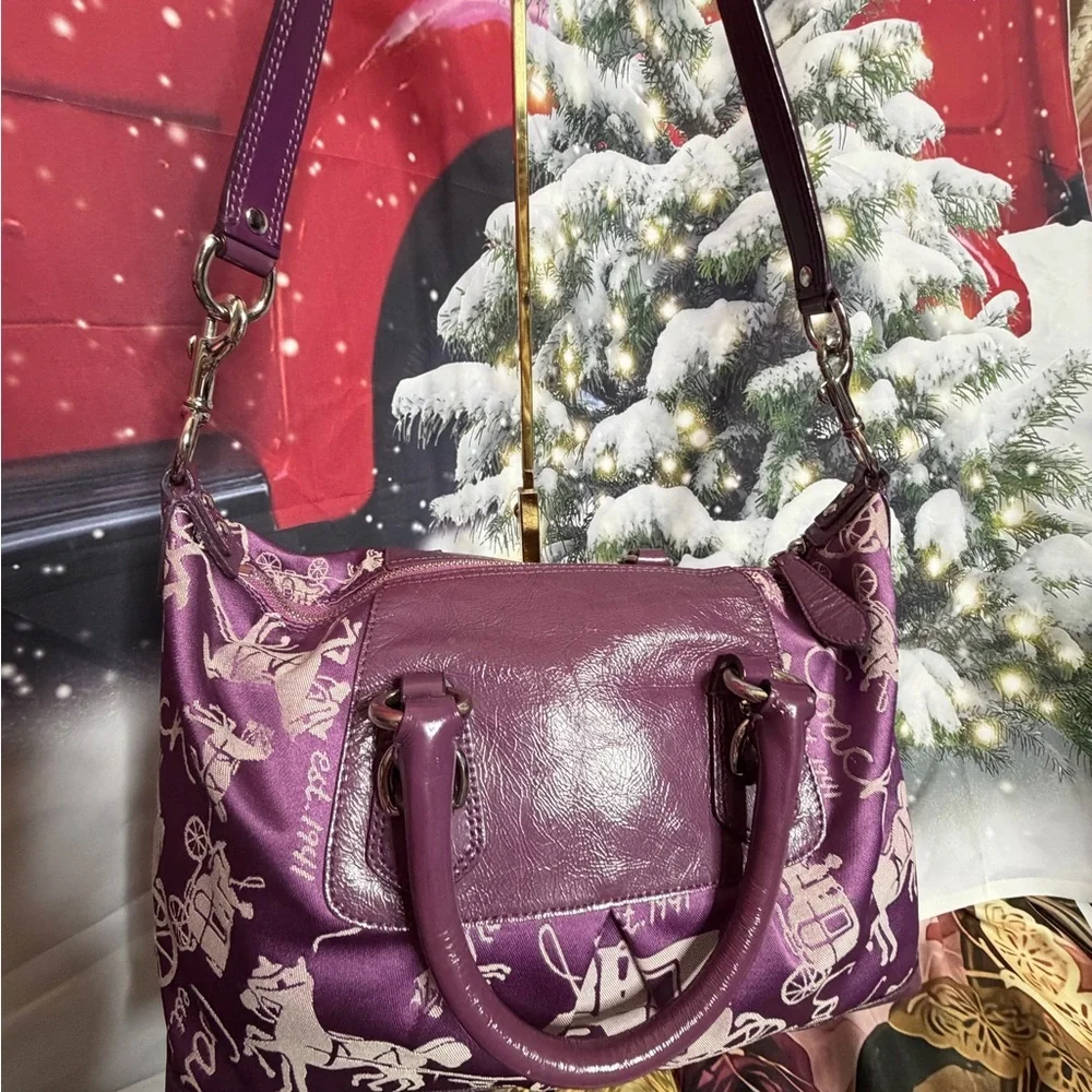 Coach Ashley Purple Horse & Carriage Satchel Purse Bag - Picture 4 of 14